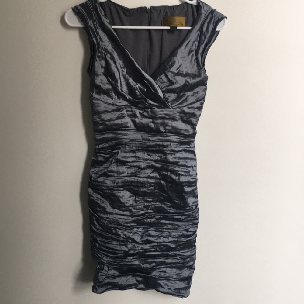Nicole Miller Ruched Fitted Dress Silver / Blue